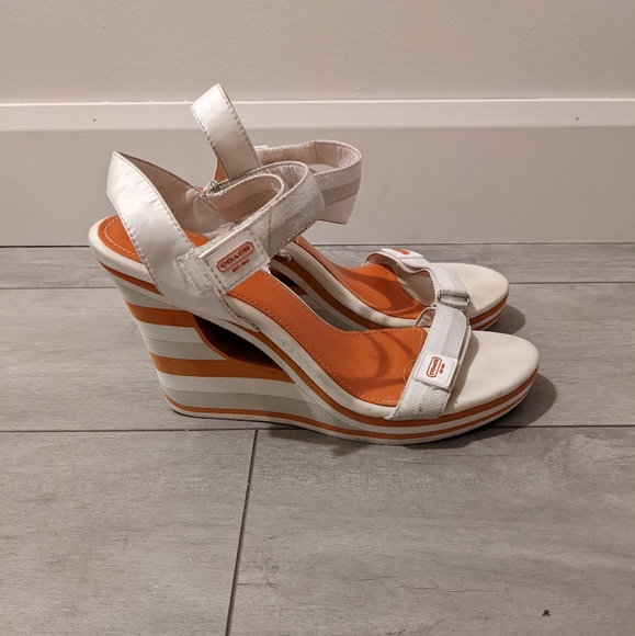 Coach Shoes - Coach/Mylar Striped Wedge Platform Sandals Sz 11